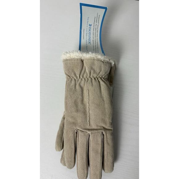 ISOTONER Women's Moccasin Stitch Suede Sherpasoft Lined Gloves, Beige, LARGE - Picture 3 of 3